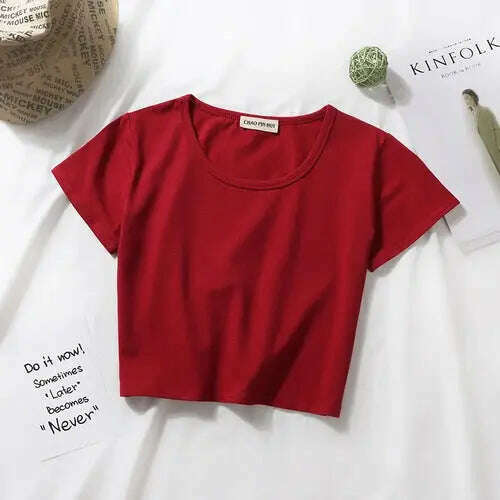 2023 Summer T-Shirt: Short Sleeve, O-Neck Crop Top - D&M Boutique