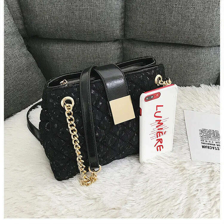 Lace Women's Handbag Diamond Pattern Chain Shoulder Bag