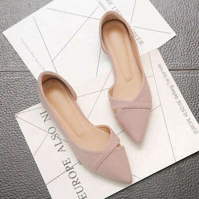 Suede flats, pointed toe, pure color, pink or black.