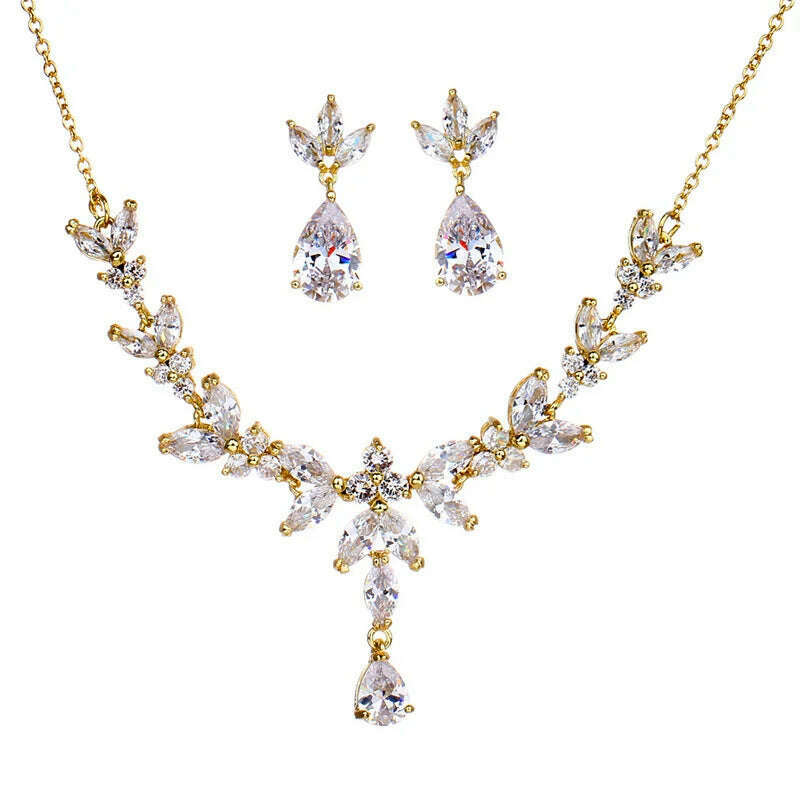 Ekopdee Luxury Brilliant Cubic Zirconia Necklace Set Earrings Rings Women CZ Light Drop Bridal Wedding Jewelry Sets 2022 New