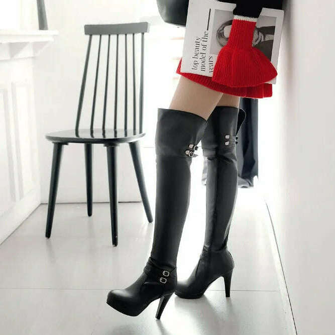 Sgesvier Black High Heels Over-the-Knee Boots