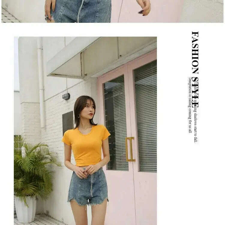 2023 Summer T-Shirt: Short Sleeve, O-Neck Crop Top - D&M Boutique