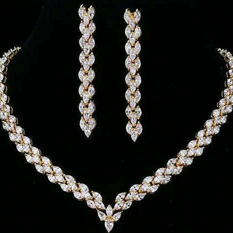 Emmaya Exquisite Cubic Zirconia Wedding Party Jewelry Set Gold Color High Quality CZ Bridal Necklace Earring