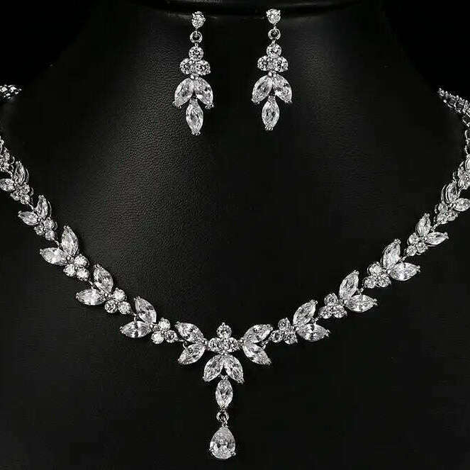 Emmaya Exquisite Jewelry Sets For Women Wedding Party Accessories Cubic Zircon Stud Earrings & Necklace Gift