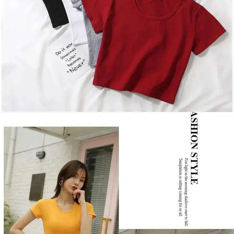2023 Summer T-Shirt: Short Sleeve, O-Neck Crop Top - D&M Boutique