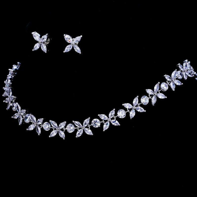 Emmaya Zircons Stunning Crystal Necklace and Earrings Luxury Bridal Party Jewelry Set For Wedding Evening Gift