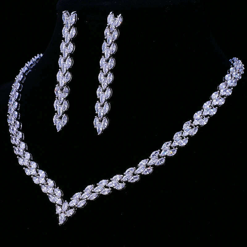 Emmaya Exquisite Cubic Zirconia Wedding Party Jewelry Set Gold Color High Quality CZ Bridal Necklace Earring