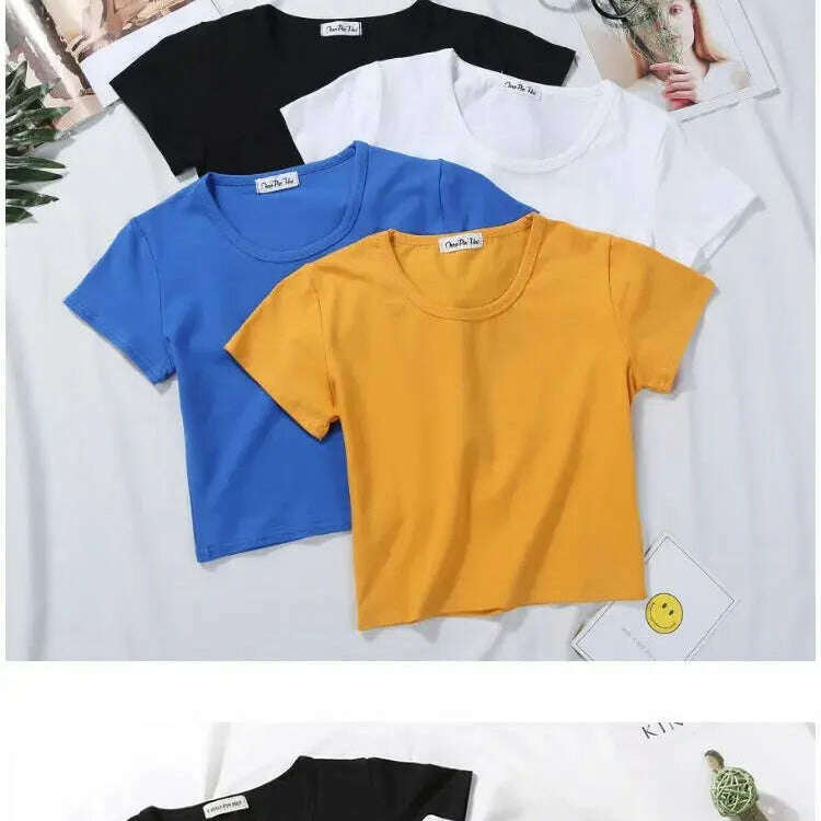 2023 Summer T-Shirt: Short Sleeve, O-Neck Crop Top - D&M Boutique