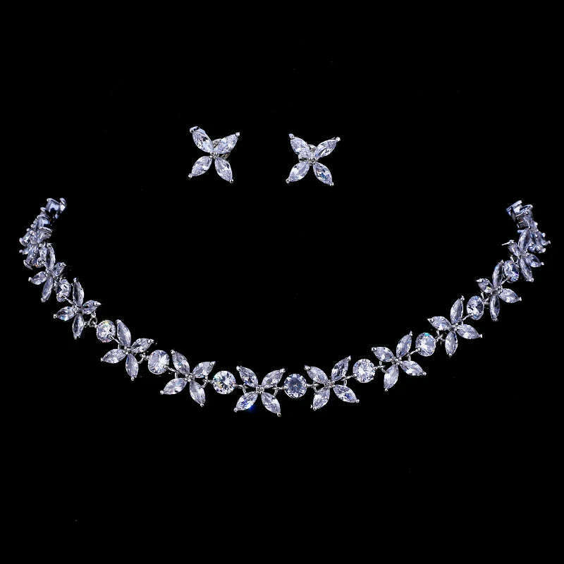 Emmaya Zircons Stunning Crystal Necklace and Earrings Luxury Bridal Party Jewelry Set For Wedding Evening Gift