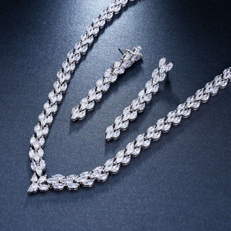 Emmaya Exquisite Cubic Zirconia Wedding Party Jewelry Set Gold Color High Quality CZ Bridal Necklace Earring