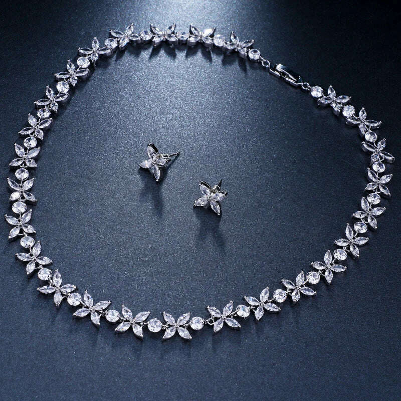 Emmaya Zircons Stunning Crystal Necklace and Earrings Luxury Bridal Party Jewelry Set For Wedding Evening Gift