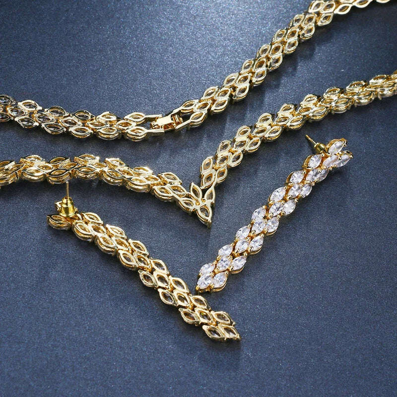 Emmaya Exquisite Cubic Zirconia Wedding Party Jewelry Set Gold Color High Quality CZ Bridal Necklace Earring