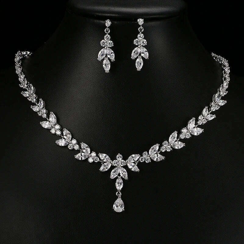 Emmaya Exquisite Jewelry Sets For Women Wedding Party Accessories Cubic Zircon Stud Earrings & Necklace Gift