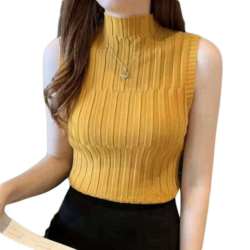 Mock Neck Sleeveless Top – Slim Knit, Summer-Autumn - D&M Boutique
