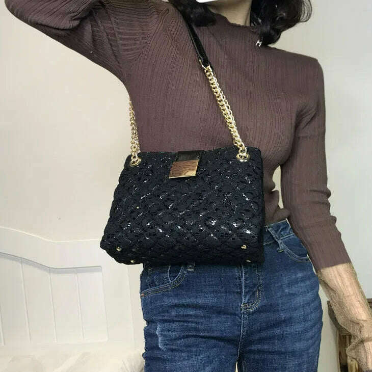 Lace Women's Handbag Diamond Pattern Chain Shoulder Bag