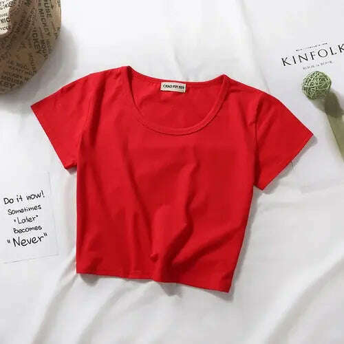 2023 Summer T-Shirt: Short Sleeve, O-Neck Crop Top - D&M Boutique