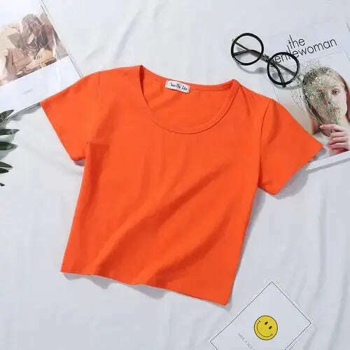 2023 Summer T-Shirt: Short Sleeve, O-Neck Crop Top - D&M Boutique