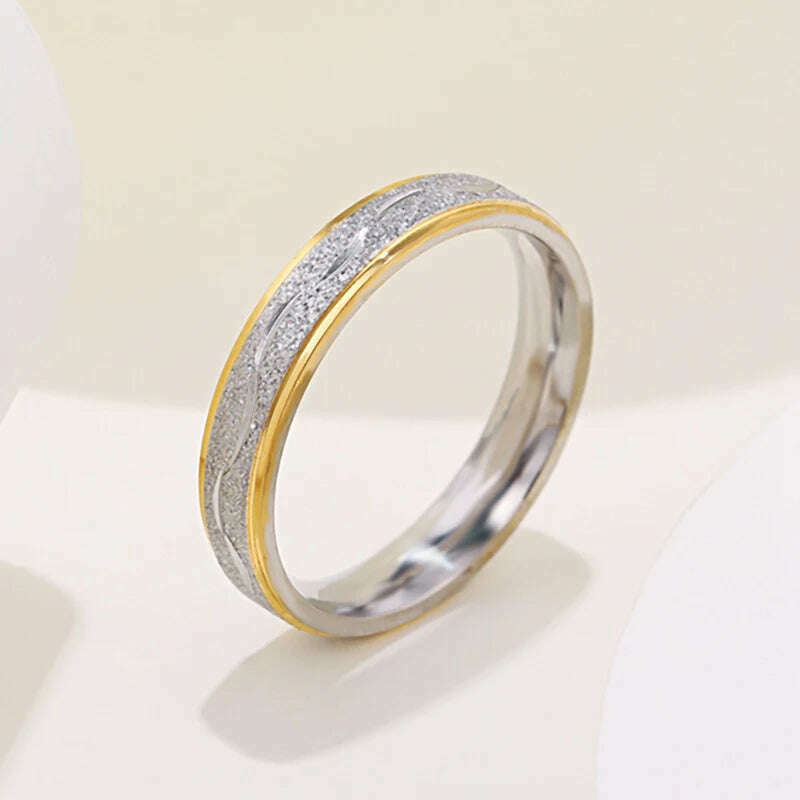 4mm Couple Lover Engagement Rings for Women Men Stainless Steel Ring with Zircon Korean Style Jewelry for Wedding WC033