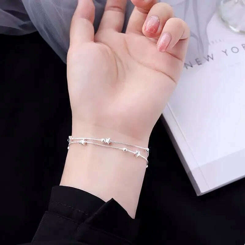 Fine 925 Sterling Silver Star Chain Bracelet for Women
