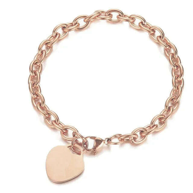 Classic Stainless Steel Toggle Bracelets Thick Chain Love Heart Charm Bracelet For Women Girls New Bracelets Trendy Jewelry
