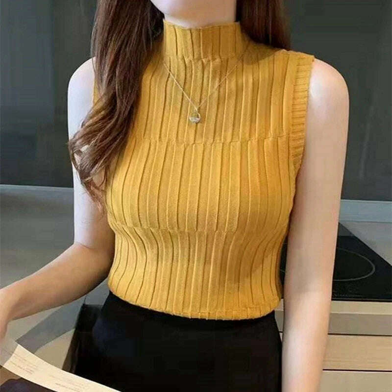 Mock Neck Sleeveless Top – Slim Knit, Summer-Autumn - D&M Boutique