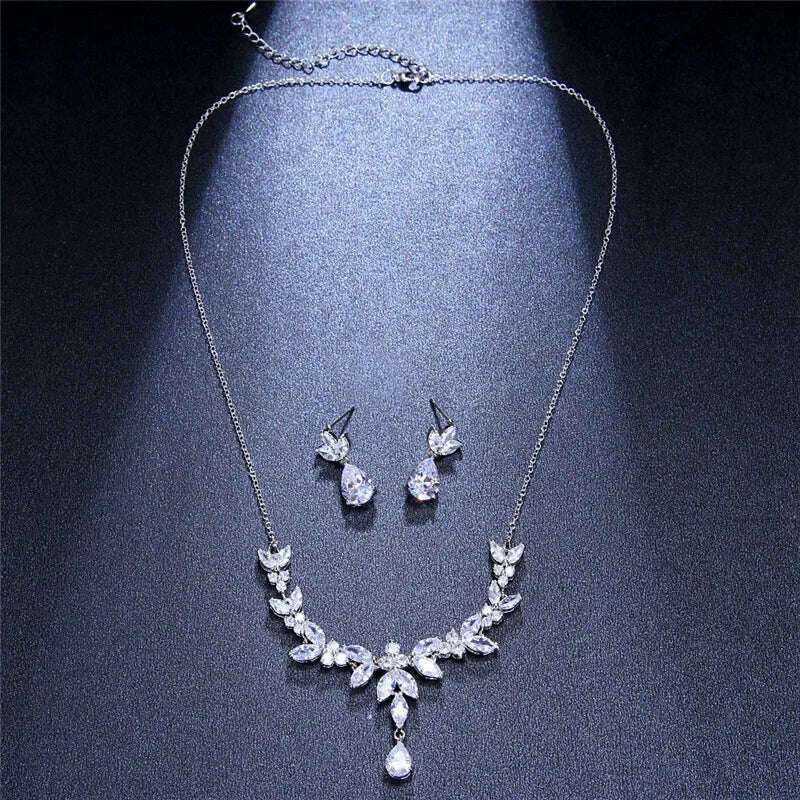 Ekopdee Luxury Brilliant Cubic Zirconia Necklace Set Earrings Rings Women CZ Light Drop Bridal Wedding Jewelry Sets 2022 New
