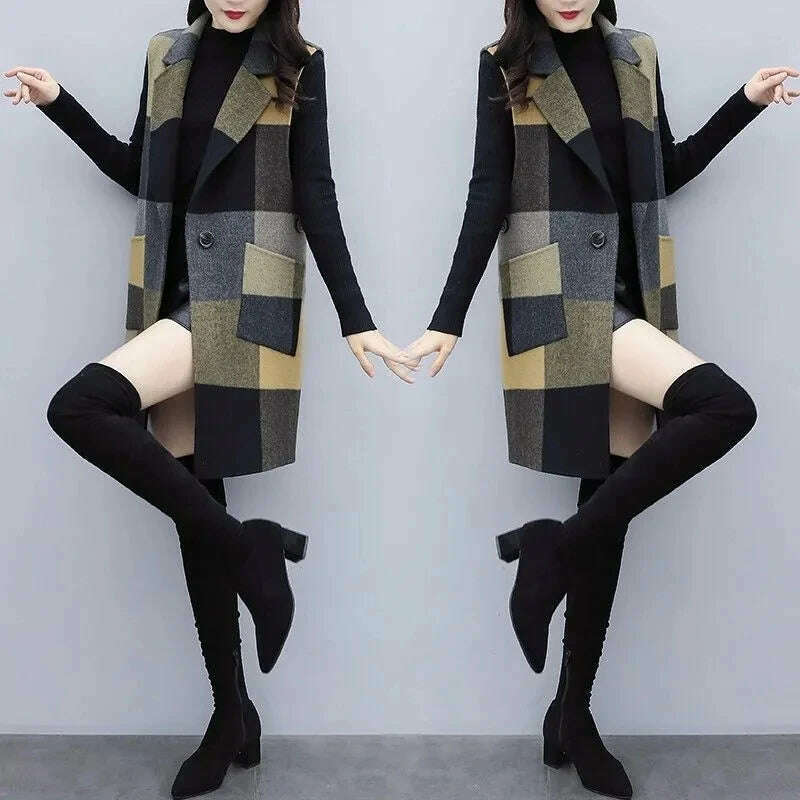 Huapang-lsl Women's Wool Lattice Coat – Long, Chic & Cozy Style