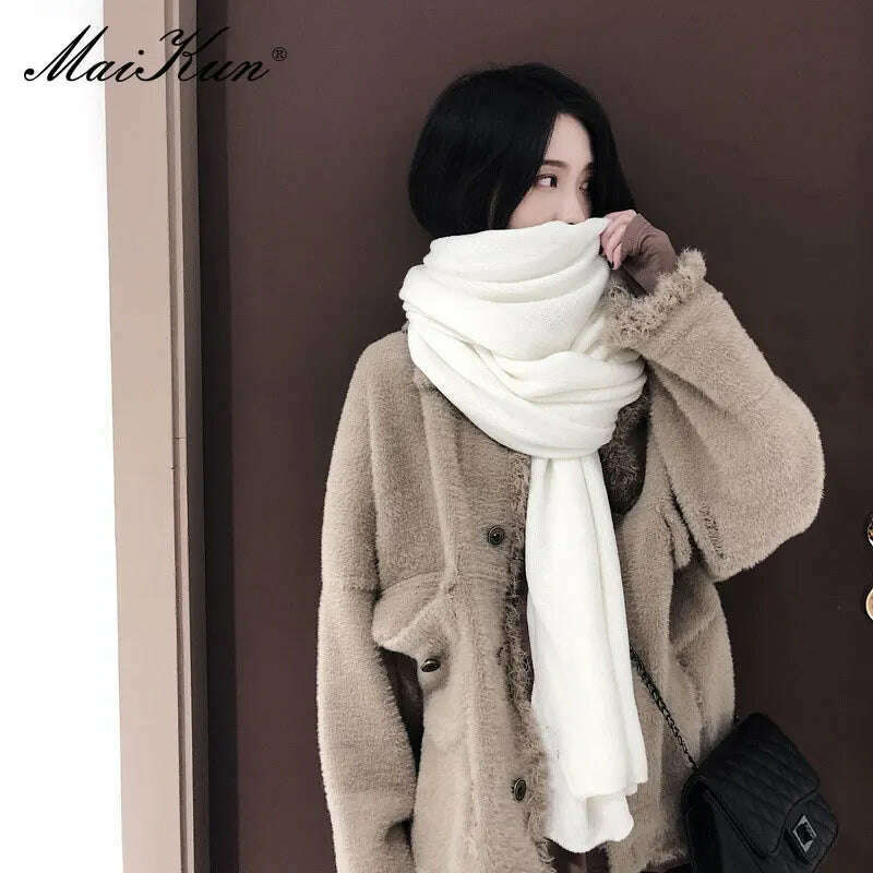 Maikun Thick Warm Scarf For Women Pure Color Ladies Imitation Cashmere Black Scarf Female Winter To Increase Ahawl
