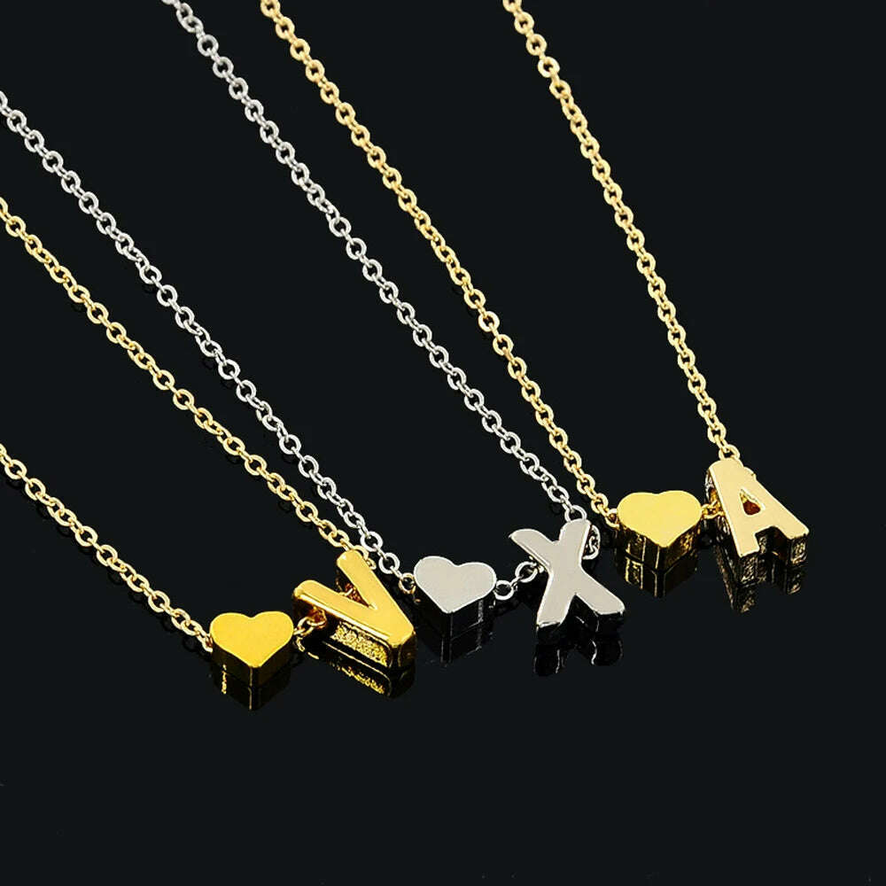 SUMENG Fashion Tiny Heart Dainty Initial Necklace Gold Silver Color Letter Name Choker For Women Pendant Jewelry Gift