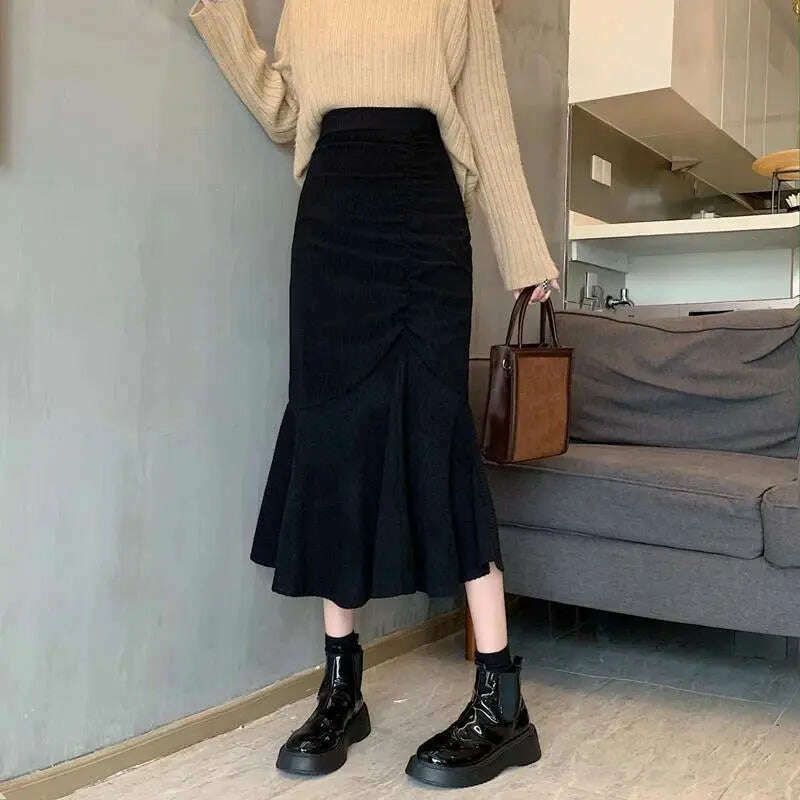 Lucyever High Waist Midi Skirt – Slim Fit, Ruffles, Brown - D&M Boutique