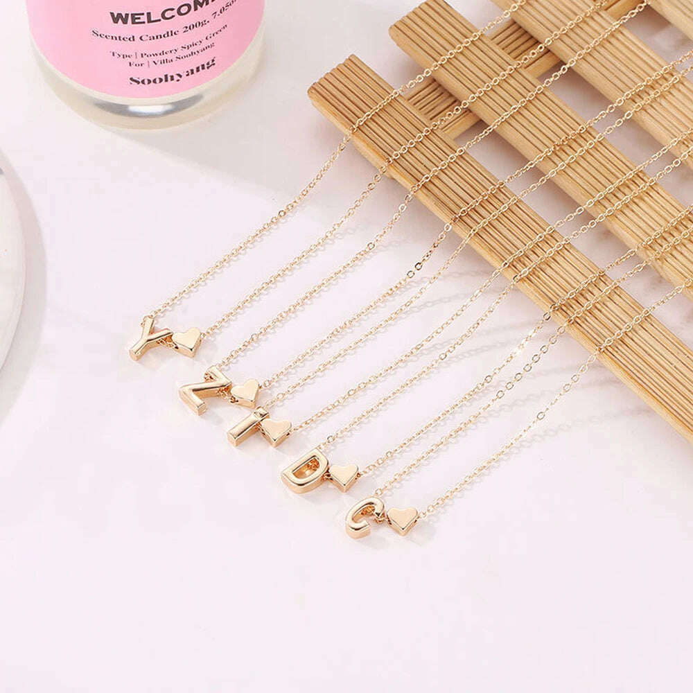 SUMENG Fashion Tiny Heart Dainty Initial Necklace Gold Silver Color Letter Name Choker For Women Pendant Jewelry Gift