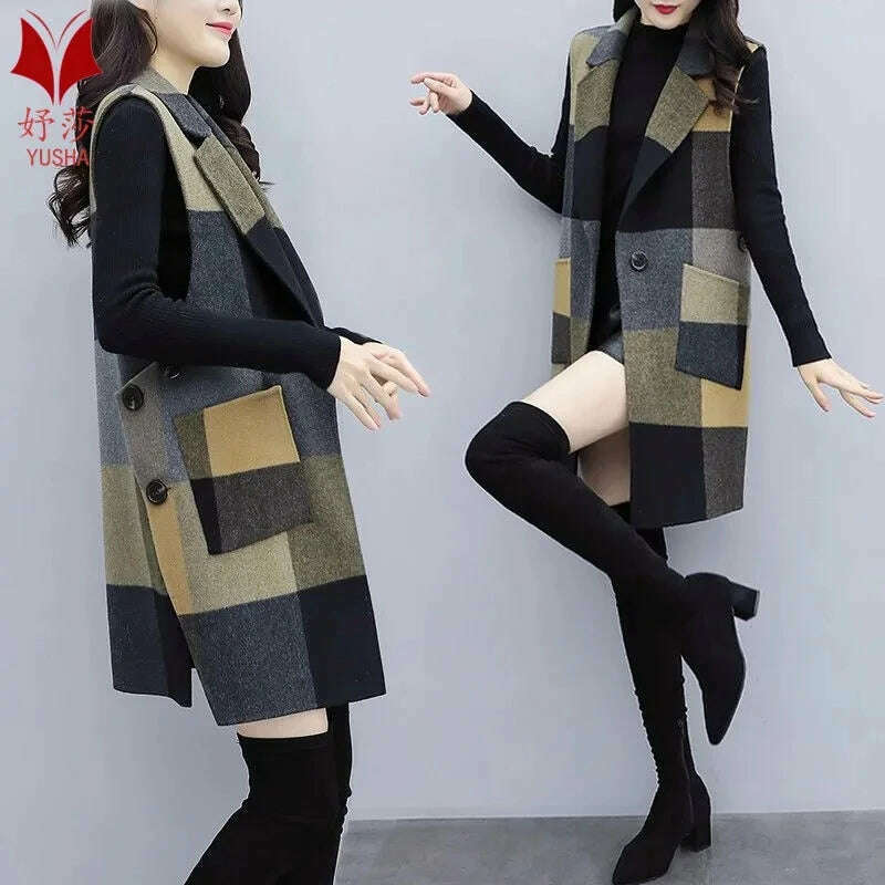 Huapang-lsl Women's Wool Lattice Coat – Long, Chic & Cozy Style