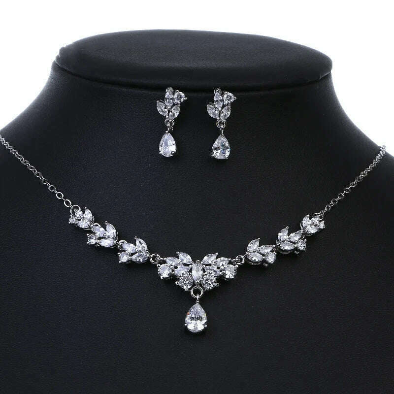 Ekopdee Luxury Brilliant Cubic Zirconia Necklace Set Earrings Rings Women CZ Light Drop Bridal Wedding Jewelry Sets 2022 New