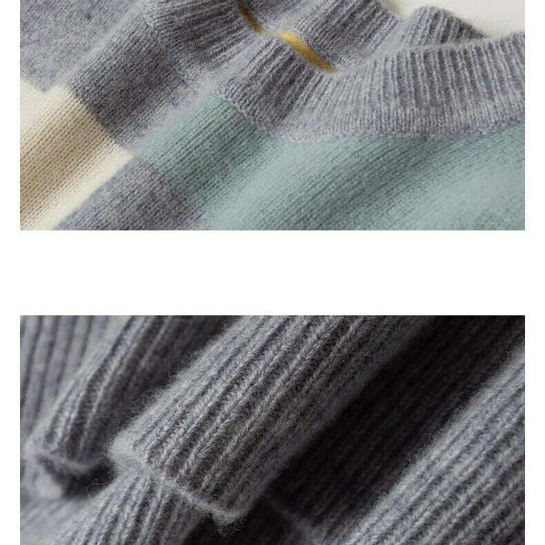 Autumn/Winter Wool Sweater – Round Neck, Color-Block, All-Match Top - D&M Boutique