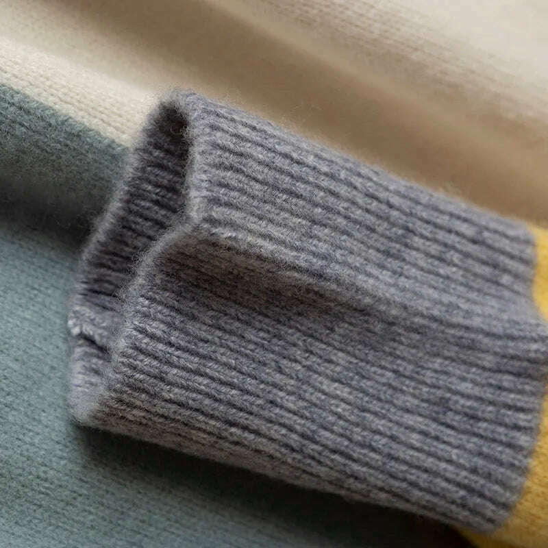 Autumn/Winter Wool Sweater – Round Neck, Color-Block, All-Match Top - D&M Boutique
