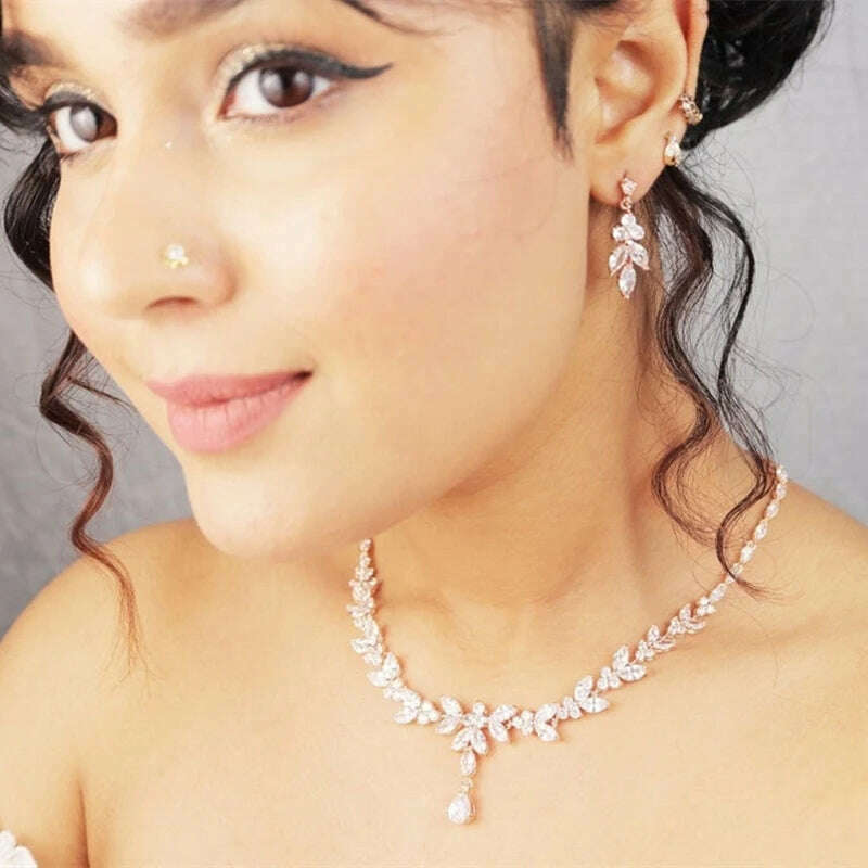Ekopdee Luxury Brilliant Cubic Zirconia Necklace Set Earrings Rings Women CZ Light Drop Bridal Wedding Jewelry Sets 2022 New