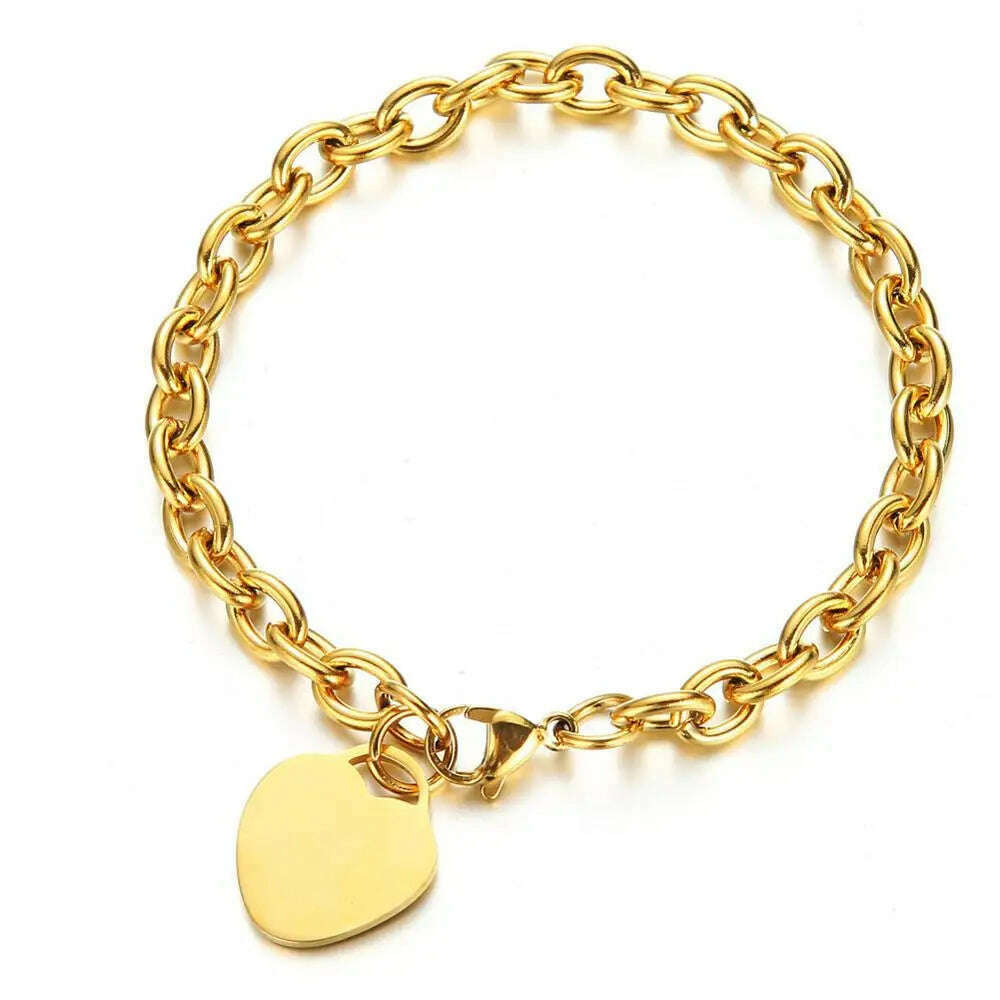 Classic Stainless Steel Toggle Bracelets Thick Chain Love Heart Charm Bracelet For Women Girls New Bracelets Trendy Jewelry