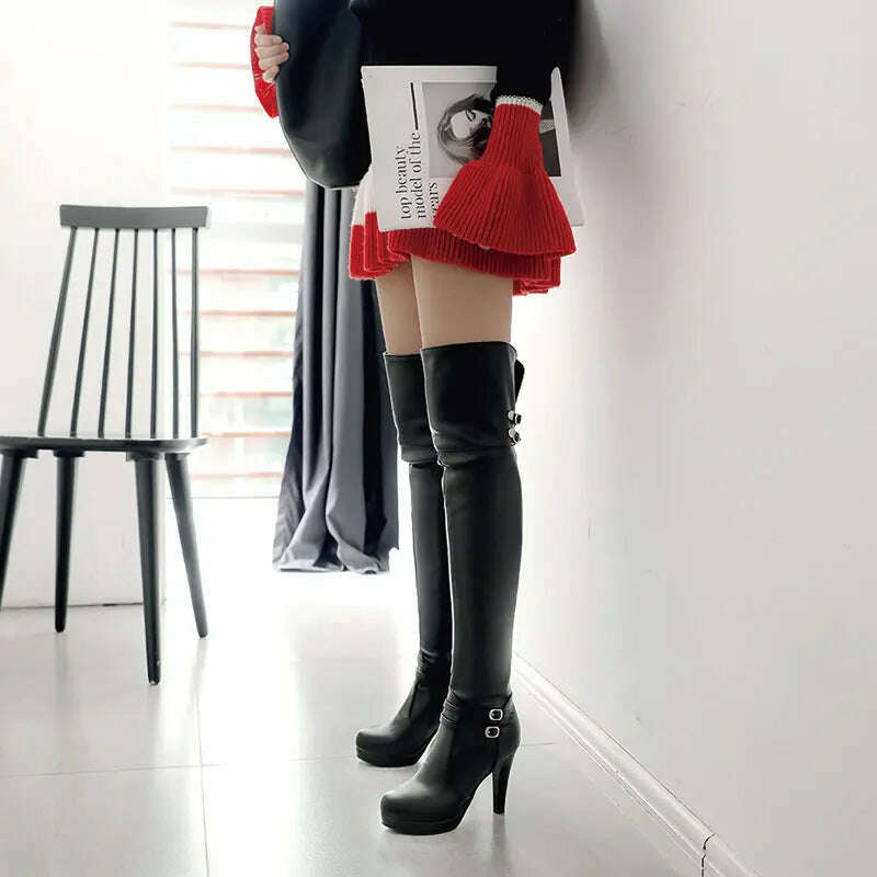 Sgesvier Black High Heels Over-the-Knee Boots