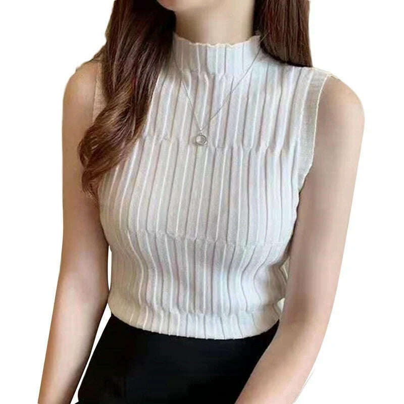 Mock Neck Sleeveless Top – Slim Knit, Summer-Autumn - D&M Boutique
