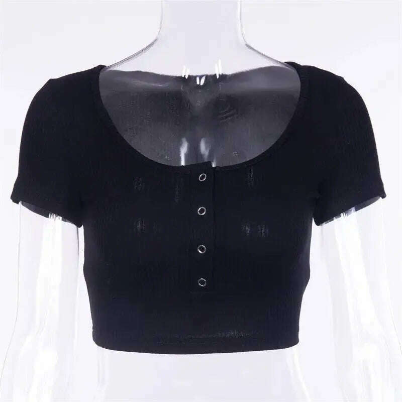 V-Neck Button Crop Top: Slim Fit Summer Tee - D&M Boutique