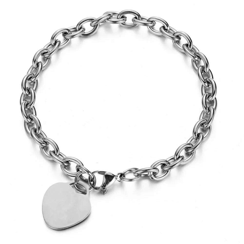 Classic Stainless Steel Toggle Bracelets Thick Chain Love Heart Charm Bracelet For Women Girls New Bracelets Trendy Jewelry