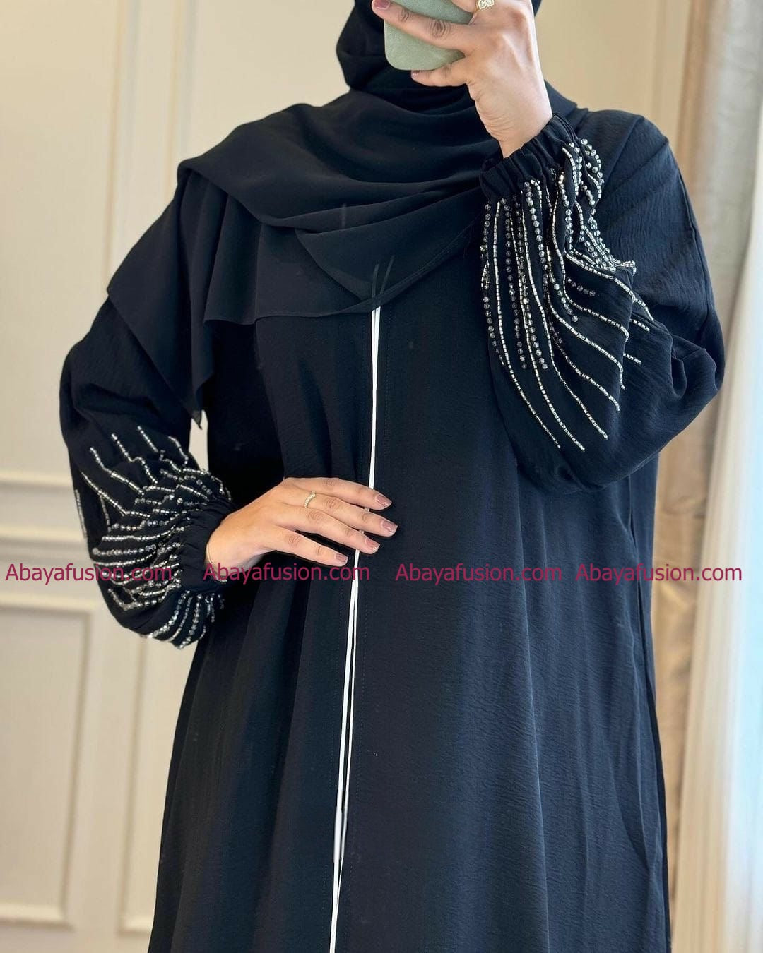 Black Abaya with stone work