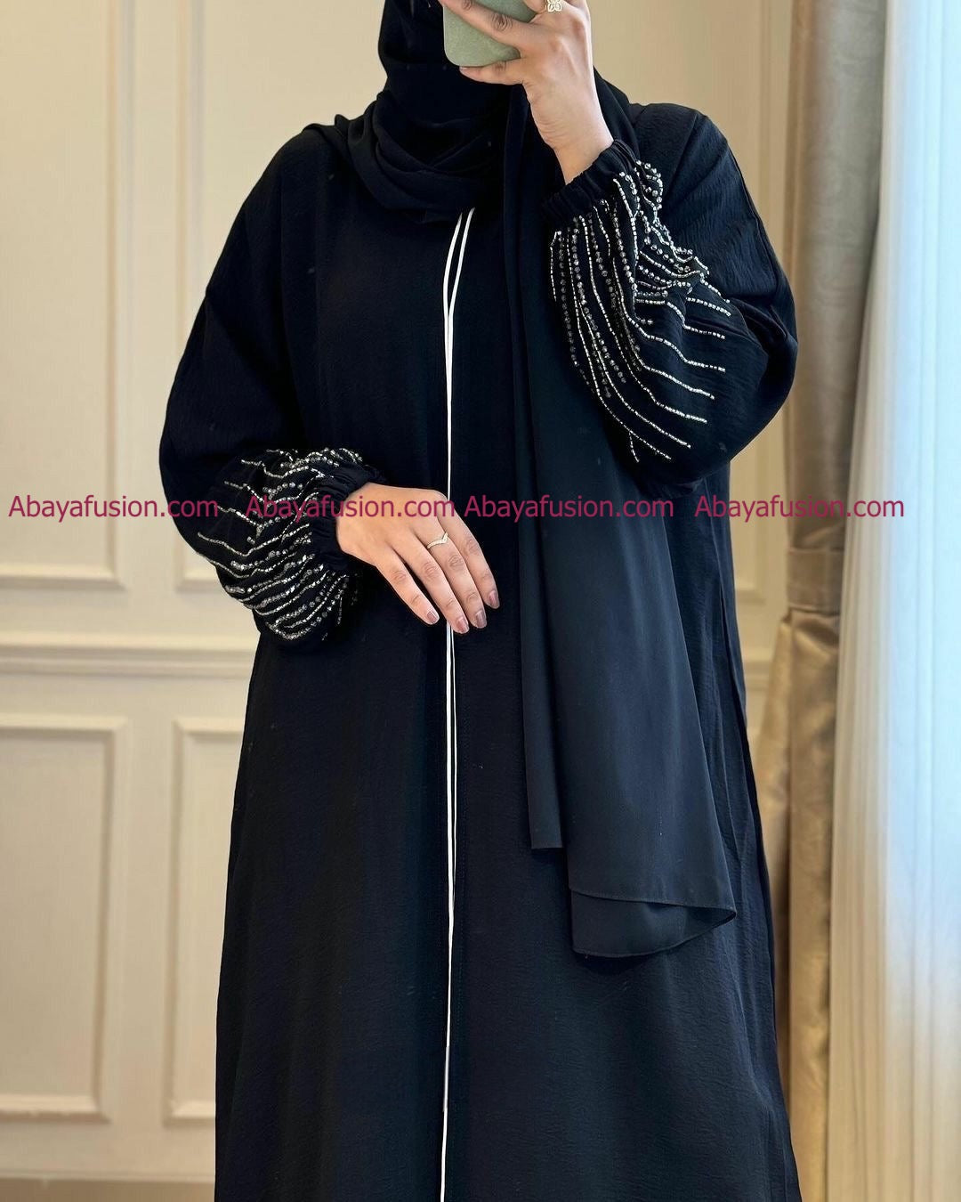 Black Abaya with stone work