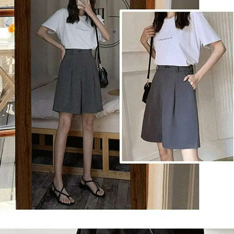 High Waist Wide Leg Shorts – Loose, Solid, Summer Office Style - D&M Boutique