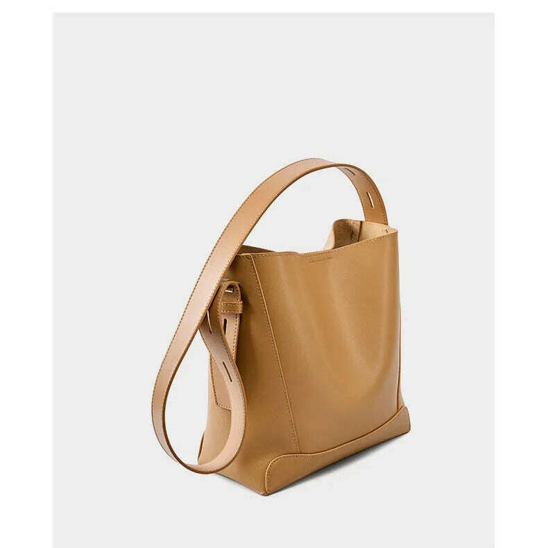 Minimalist Brown Leather Bucket Bag - Sleek and Structured