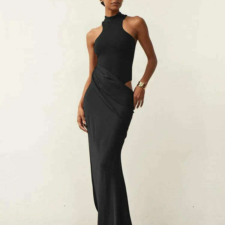 JULISSA MO Satin Hollow Out High-Waist Maxi Dress