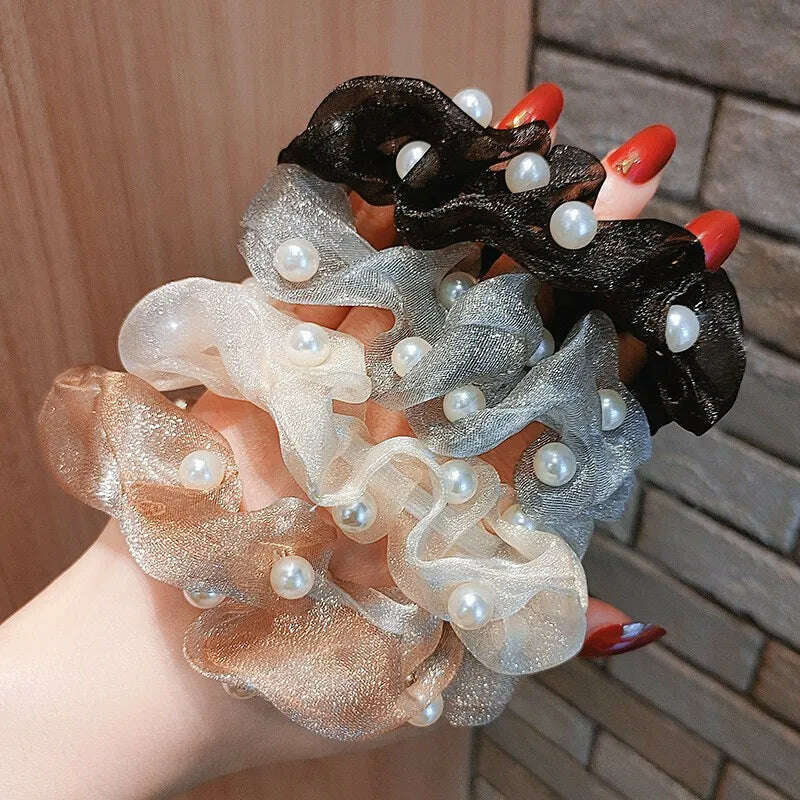 4pcs Trendy Korean Pearl Hair Scrunchies Set