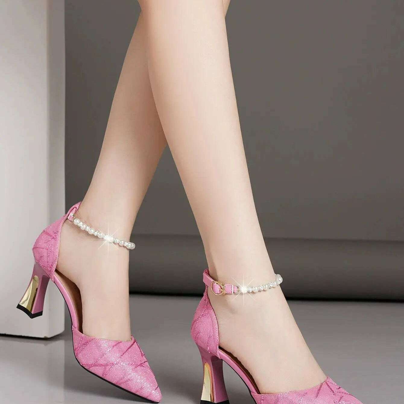 Beads Pumps Pointed Tip Women's High Heels Heeled Sandals Woman Luxury Womens Shoes Woman 2024 Trend Mary Jane Shoes Heel