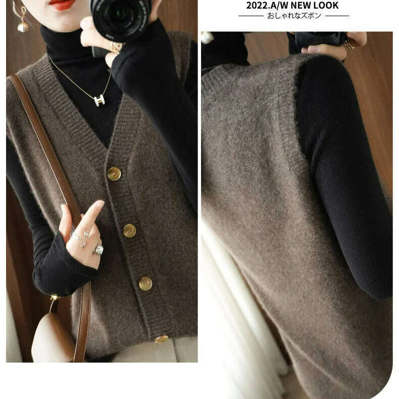 2024 Women's Cashmere Sleeveless Sweater Vest - D&M Boutique