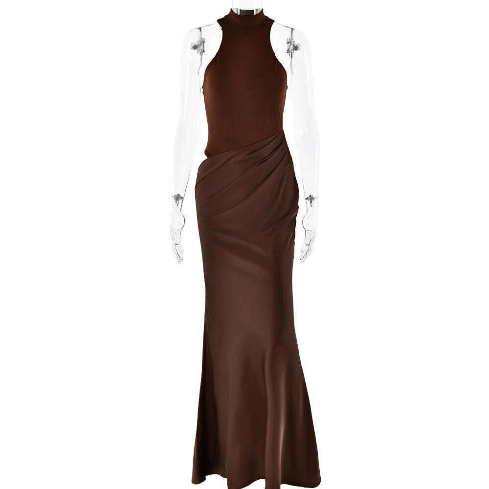 JULISSA MO Satin Hollow Out High-Waist Maxi Dress